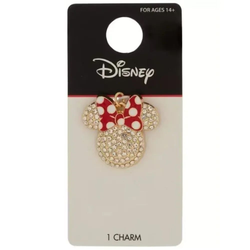 New Disney Minnie Mouse Crystal Charm with Red Polka Dot Bow